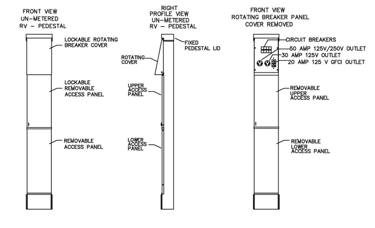 RV Ppwer Pedestal Unmetered Illustrated